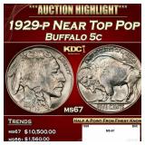 1929-p Buffalo Nickel Near Top Pop 5c ms67 SEGS