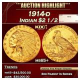 1914-d Gold Indian Quarter Eagle $2 1/2 ms65+ SEGS