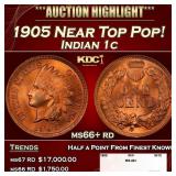 1905 Indian Cent Near Top Pop! 1c ms66+ rd SEGS