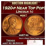 1920-p Lincoln Cent Near Top Pop! 1c ms67 rd SEGS