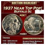 1937 Proof Buffalo Nickel Near Top Pop! 5c pr68+ S