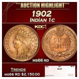 1902 Indian Cent . 1c ms66 rd SEGS