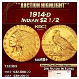 1914-d Gold Indian Quarter Eagle $2 1/2 ms65+ SEGS