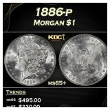 1886-p Morgan Dollar $1 Grades ms65+