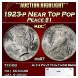 1923-p Peace Dollar Near Top Pop $1 ms67 SEGS