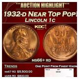 1932-d Lincoln Cent Near Top Pop! 1c ms66+ rd SEGS
