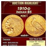 1910-d Gold Indian Half Eagle $5 ms64+ USCG