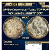 1945-d Walking Liberty Half Dollar Colorfully Tone