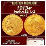 1913-p Gold Indian Quarter Eagle $2 1/2 ms65 SEGS