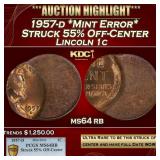 PCGS 1957-d *Mint Error* Struck 55% Off-Center Lin