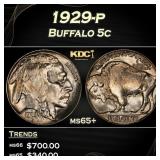 1929-p Buffalo Nickel 5c Grades ms65+