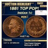 1881 Proof Indian Cent TOP POP! 1c pr67 rd SEGS