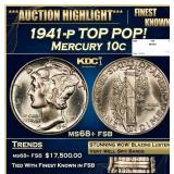1941-p Mercury Dime TOP POP! 10c ms68+ fsb SEGS