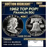 1962 Proof Franklin Half Dollar TOP POP! 50c pr69
