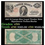 1917 $1 Large Size Legal Tender Note Grades vf+ Si