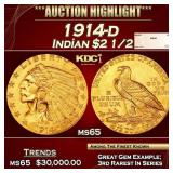 1914-d Gold Indian Quarter Eagle $2 1/2 ms65 SEGS