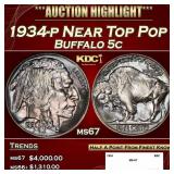 1934-p Buffalo Nickel Near Top Pop 5c ms67 SEGS