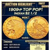 1909-p Gold Indian Quarter Eagle TOP POP! $2 1/2 m