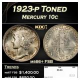1923-p Mercury Dime Toned 10c ms66+ FSB SEGS
