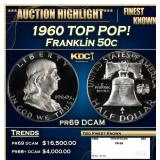 1960 Proof Franklin Half Dollar TOP POP! 50c pr69