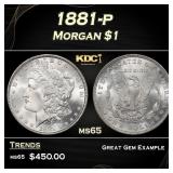 1881-p Morgan Dollar $1 Grades ms65