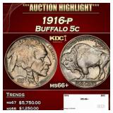 1916-p Buffalo Nickel 5c ms66+ SEGS