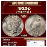 1922-d Peace Dollar $1 ms66 SEGS