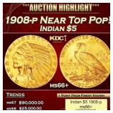 1908-p Gold Indian Half Eagle Near Top Pop! $5 ms6