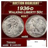 1936-d Walking Liberty Half Dollar 50c ms66 SEGS