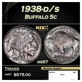 1938-d/s Buffalo Nickel 5c ms67 SEGS