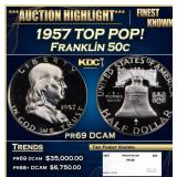 1957 Proof Franklin Half Dollar TOP POP! 50c pr69