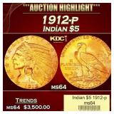 1912-p Gold Indian Half Eagle $5 ms64 USCG