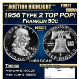 1956 Type 2 Proof Franklin Half Dollar TOP POP! 50