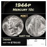 1944-p Mercury Dime 10c ms67 fsb SEGS
