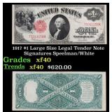1917 $1 Large Size Legal Tender Note Grades xf Sig