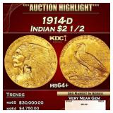 1914-d Gold Indian Quarter Eagle $2 1/2 ms64+ SEGS