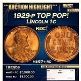 1929-p Lincoln Cent TOP POP! 1c ms67+ rd SEGS