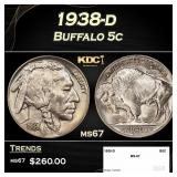 1938-d Buffalo Nickel 5c ms67 SEGS