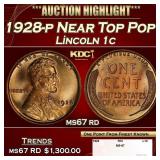 1928-p Lincoln Cent Near Top Pop! 1c ms67 rd SEGS