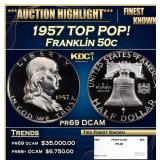 1957 Proof Franklin Half Dollar TOP POP! 50c pr69