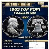 1963 Proof Franklin Half Dollar TOP POP! 50c pr69