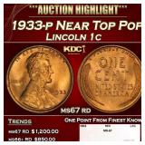 1933-p Lincoln Cent Near Top Pop 1c ms67 rd SEGS