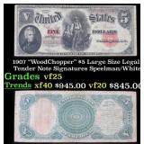 1907 $5 Large Size Legal Tender Note "WoodChopper"