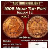 1908 Indian Cent Near Top Pop! 1c ms66+ rd SEGS