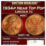 1934-p Lincoln Cent Near Top Pop 1c ms67+ rd SEGS