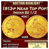 1913-p Gold Indian Quarter Eagle Near Top Pop! $2