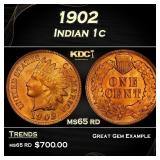 1902 Indian Cent . 1c Grades ms65 rd