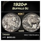 1920-p Buffalo Nickel 5c Grades ms65