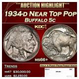 1934-d Buffalo Nickel Near Top Pop 5c ms66+ SEGS
