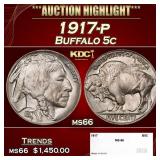 1917-p Buffalo Nickel 5c ms66 SEGS